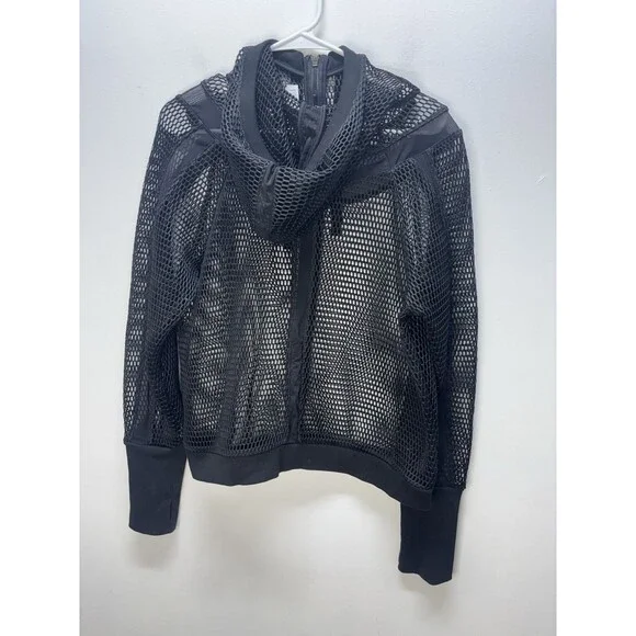 ALO Yoga  Women’s  Mesh Fortuna Hoodie Jacket  Black Sz L - Picture 12 of 13